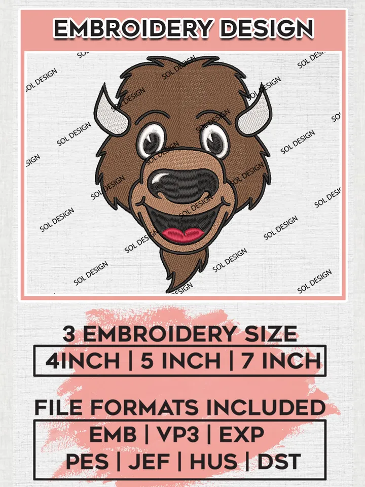 NCAA Marshall Thundering Herd Team Funny Head Mascot Logo Embroidery Design Files, NCAA Marshall Thundering Herd Machine Embroidery, NCAA Teams, Game Day, 3 sizes, NCAA Machine embroidery designs, Digital Download