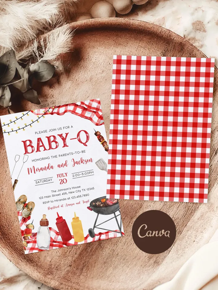BBQ Baby Shower Invitation, Baby-q Baby Shower Invite, Backyard Baby Shower, BBQ Party Baby Sprinkle Invitation, Editable Canva Template BBQ