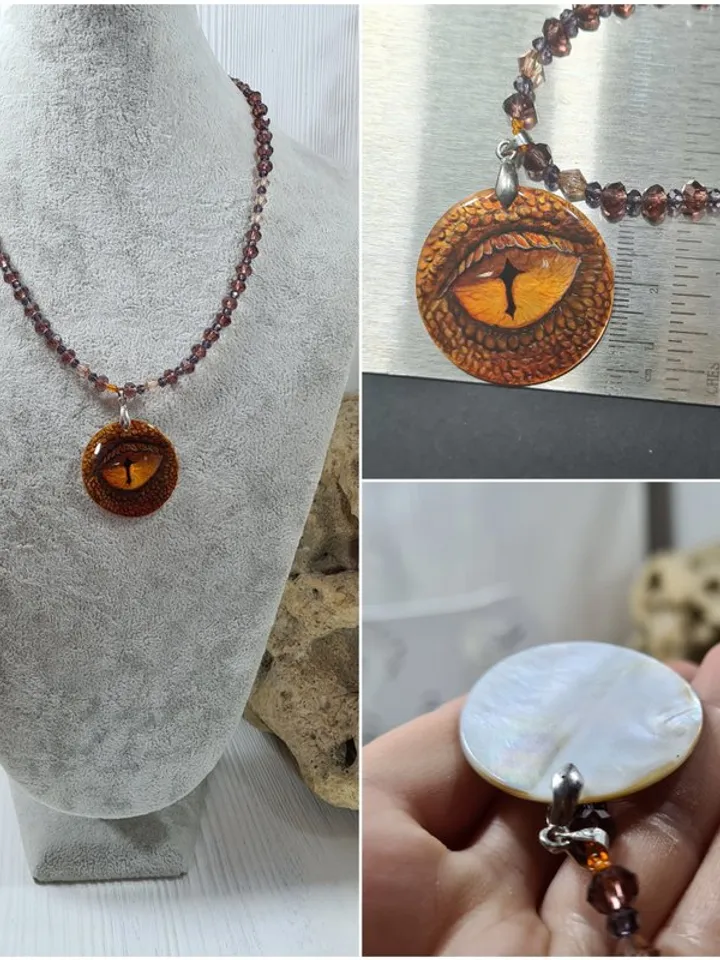 Dragon Eye necklace Pearl pendant Christmas Gift Wrapping Hand painting
