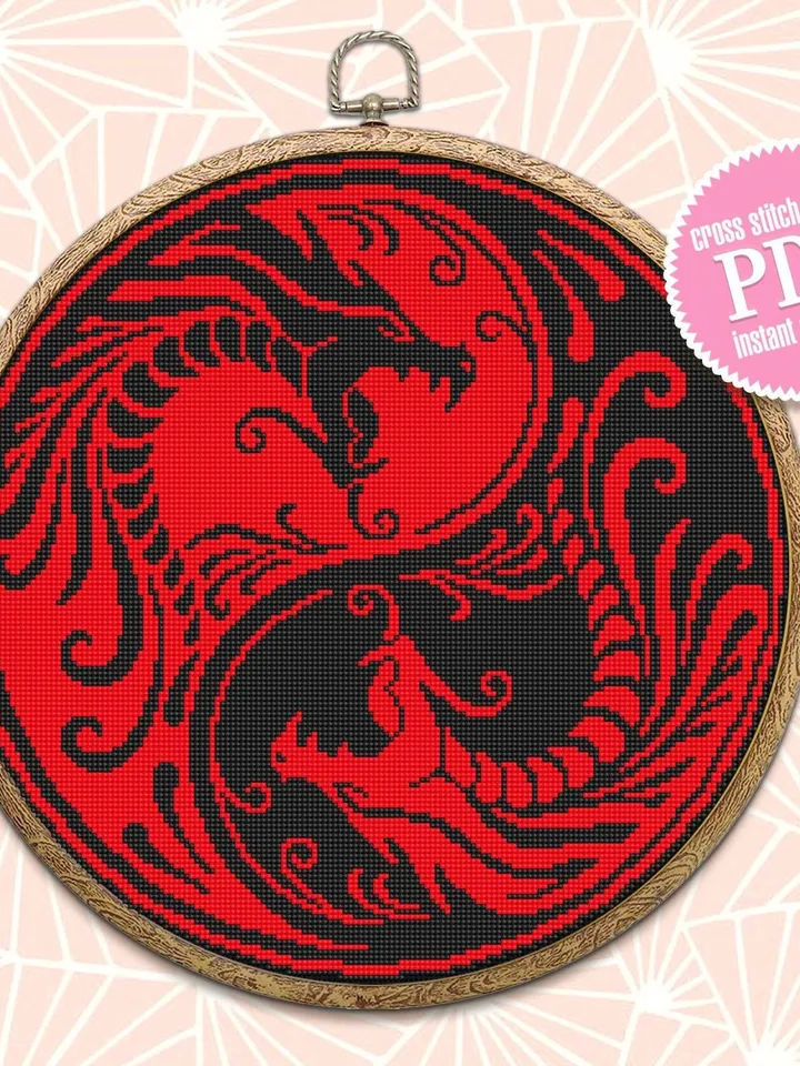 Dragons Yin Yang cross stitch pattern download PDF Dragons mandala digital Ying Yang embroidery beginners Modern cross stitch chart #M161