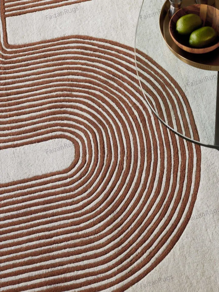 Abstract Lines Medium Sculpted Wool Rug Rust and Cream Hand Tufted 100% Wool For Living Room, Bed Room, Kids Room In Any Size 9x12,8x10,6x9