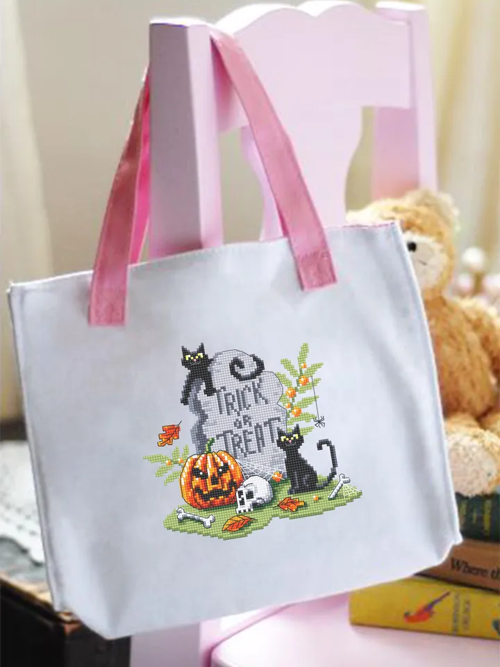 Halloween cross stitch pattern PDF download Black cat cross stitch chart, Trick or Treat Halloween pattern digital PDF, Halloween grave #H75