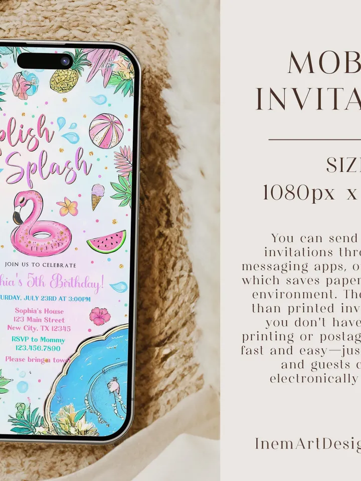 Flamingo Birthday Invitation, Splish Splash Birthday Invitation, Flamingo Pool Party Invitation Girl Instant Download Editable Template