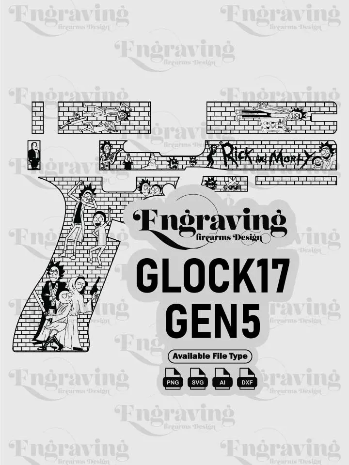 Glock17 Gen5 Engraving Design | Rick&Morty | Vector File Bundle for Laser Engraving Svg