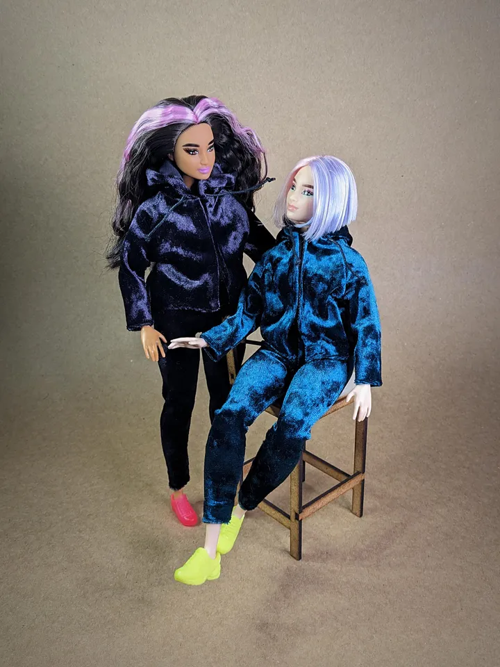 Handmade casual green velvet two-piece set (hoodie and leggings) for 1/6 scale fashion female dolls