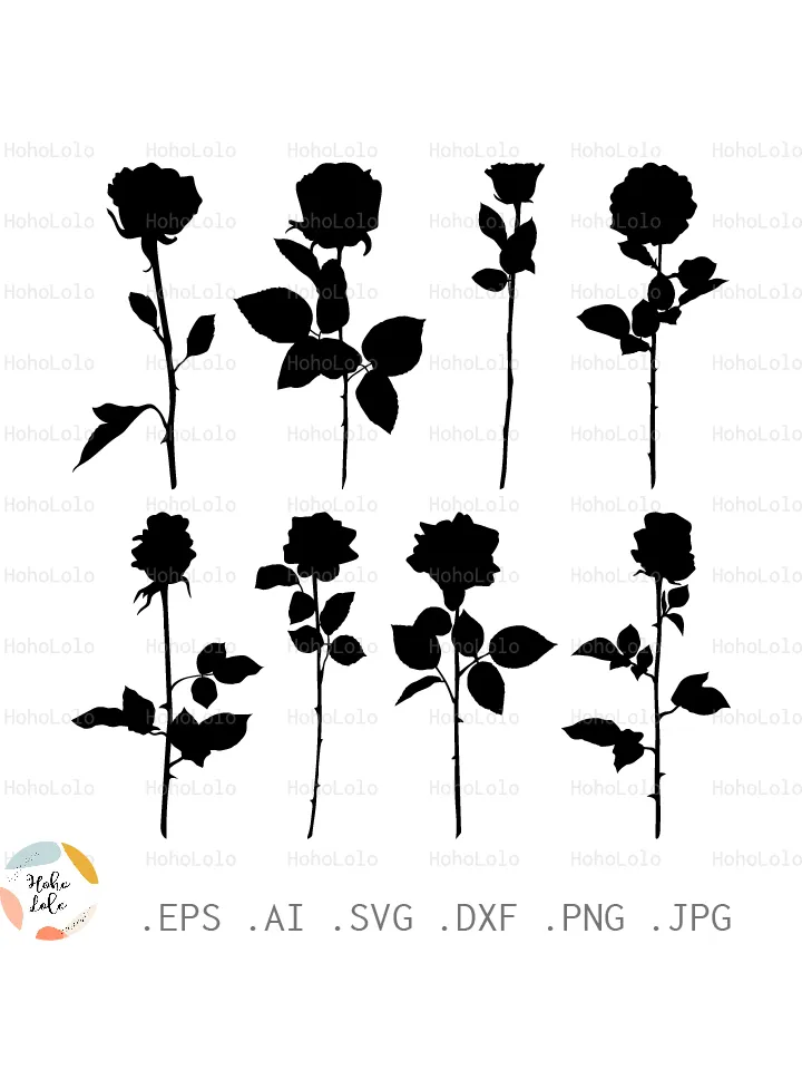 Rose Svg, Rose Silhouette, Flower Svg, Rose Cricut, Rose Clipart Png, Rose Stencil, Rose Template Dxf