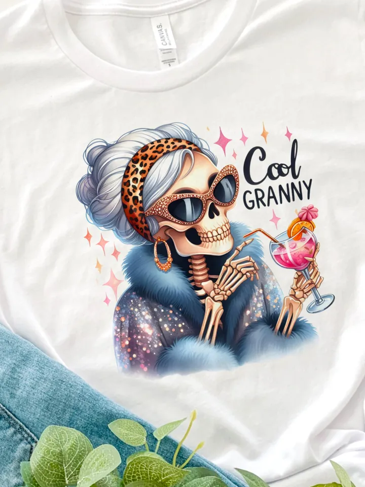 Cool granny PNG clipart, Cool granny sublimation design, Cool granny Tshirt design, Funny skeleton sublimation design