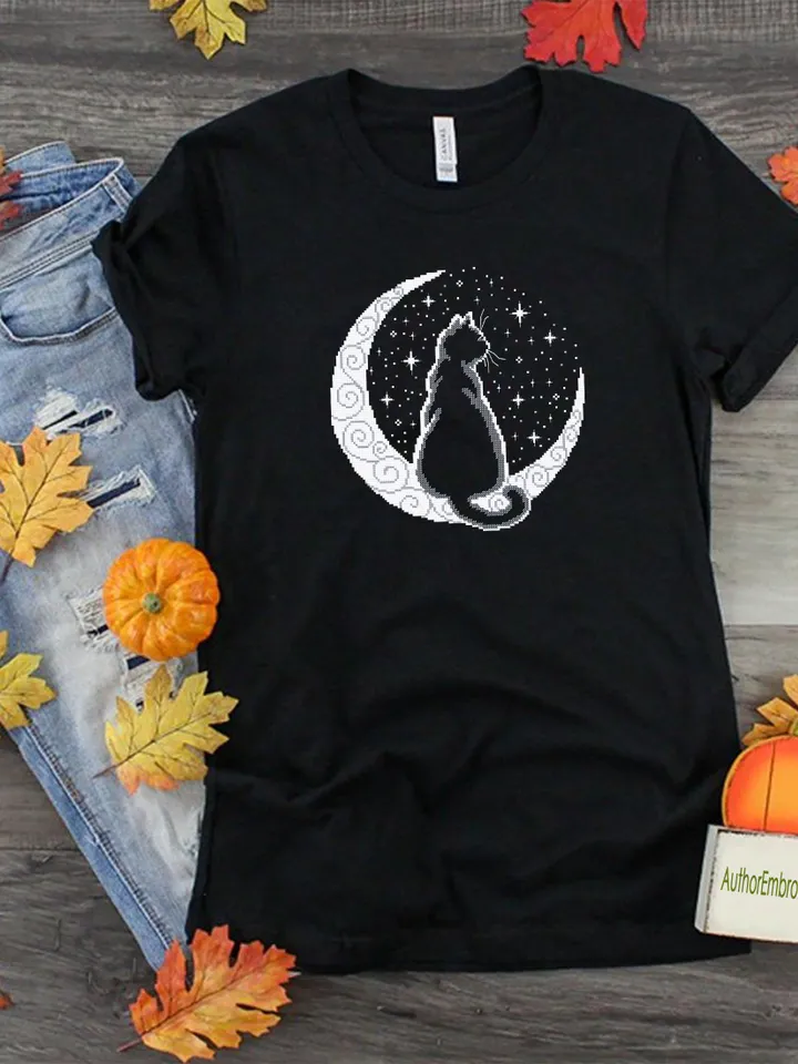 Cat moon cross stitch pattern PDF download Silhouette cat cross stitch chart, Crescent moon pattern digital PDF, Cat lover gift #K52