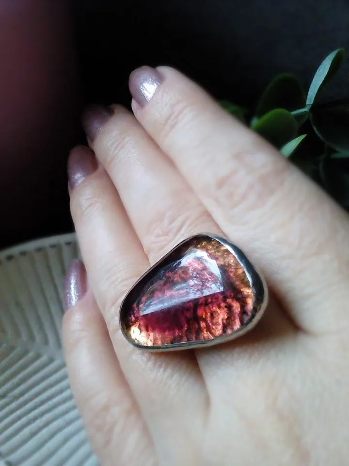 Big Glass fused ring, simple stained glass, tiffany ring, shiny ring, transparent ring, tin soldered ring