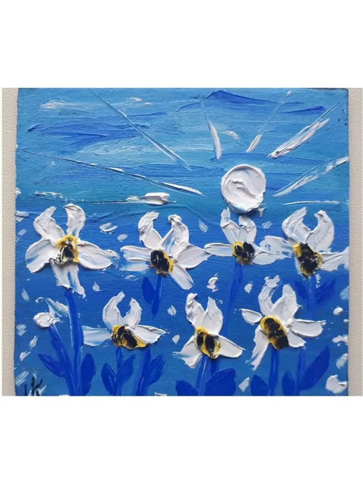 Irises Elegance Oil Art, Original Painting on Cardboard, Miniature Artwork 3D Textural Painting Modern