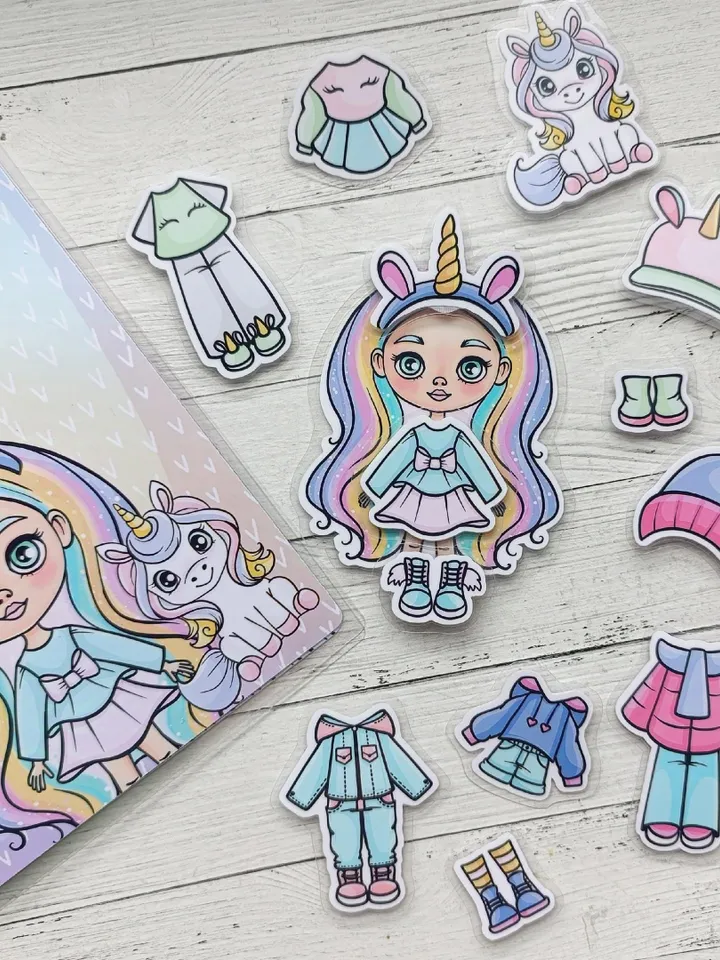 Unicorn paper doll clothes cut out, Printable Blythe paper doll digital PDF instant download, printable doll house, Busy book activity, DIY