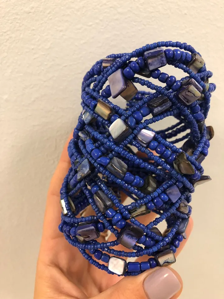 Wide Bright Blue Nacre Bracelet | Handmade Mother Of pearl Jewerly | Pearl Beaded Wide Bracelet | Elegabt Women Assosoiries | Blue Bracelet