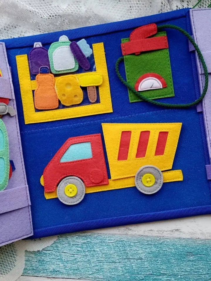 Transport Quiet book Pattern, Felt book pattern pdf, Soft montessori book tutorial, Busy book sewing ideas for kids 2, 3, 4 year old