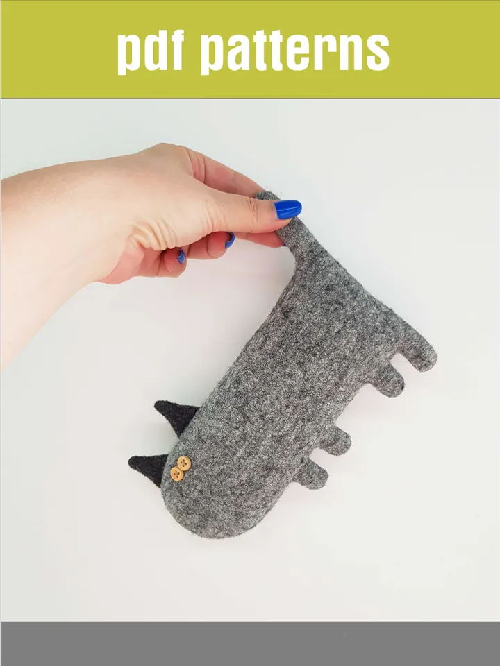 Grey cat sewing pattern PDF, digital tutorial in english, stuffed animal sewing diy