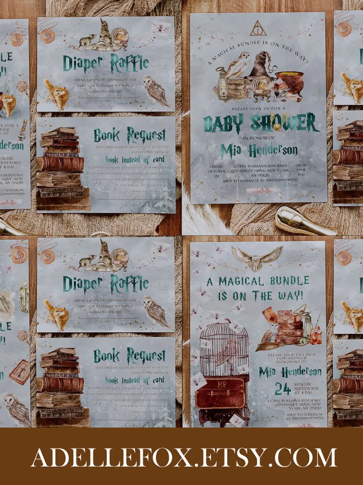 Wizard Baby Shower Bundle Template; Editable Winter Christmas Wizarding World Baby Shower; Winter Magic School Christmas Baby Shower; ms7