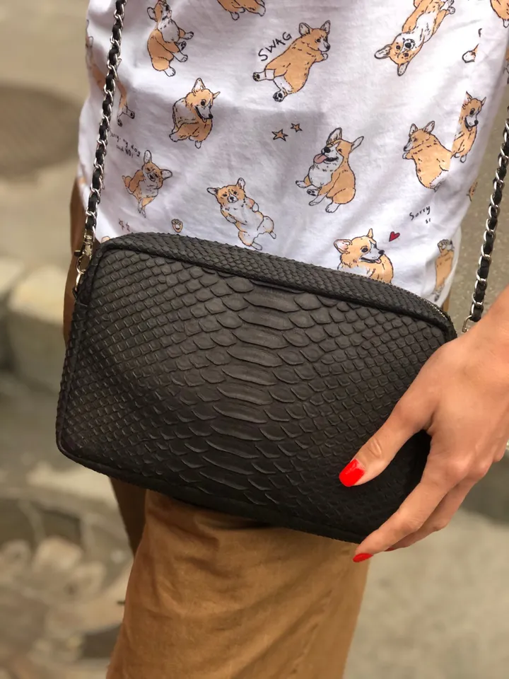 Genuine Python Skin Women Classy Black Bag | Women Shoulder Bag | Handmade Leather Snake Shuolder Bag | Python Skin Crossbody Bag Elegant