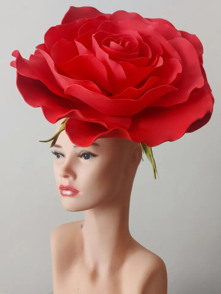 Diy giant flower fascinator Video tutorial create derby hat, lesson, templates, assembly instructions rose hairpin, big rose