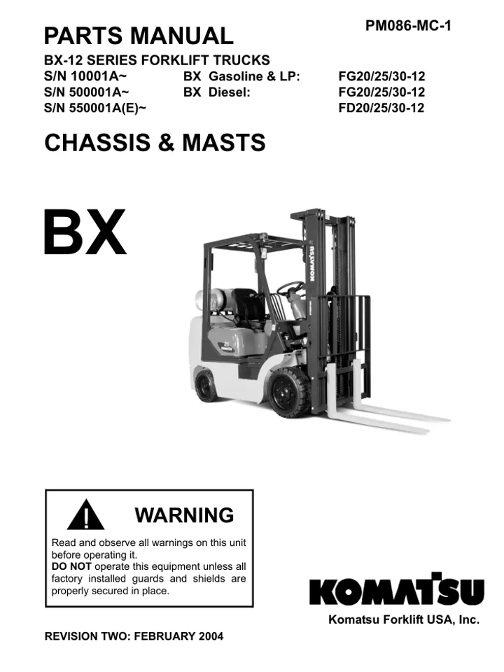 KOMATSU FG25-12 FORKLIFT PARTS MANUAL