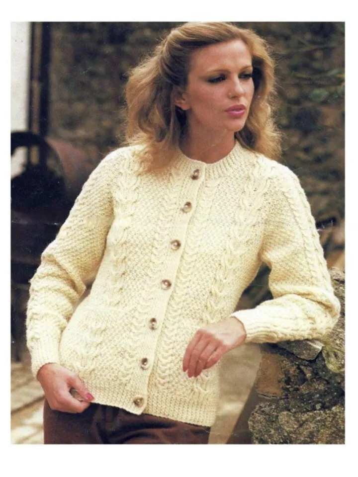 Aran cardigan knitting pdf pattern, women ladies cardigan sweater Aran pattern instant download