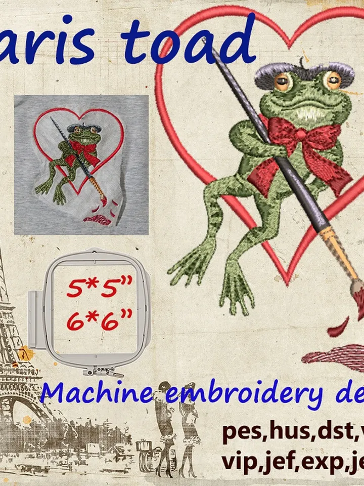 Paris Toad 2 Sizes Embroidery Design
