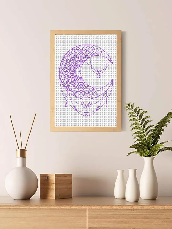 Moon mandala cross stitch pattern PDF download Crescent moon cross stitch chart, Simple mandala pattern digital PDF, Moon ornament #M162