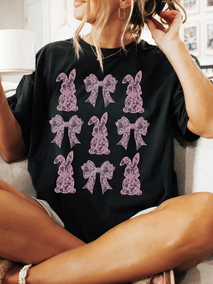 Lace Easter Bunny Coquette PNG, Happy Easter Png, Retro Checkered Easter Png, Chinoiserie Bunny Png, Lace Coquette Easter Coquette Png