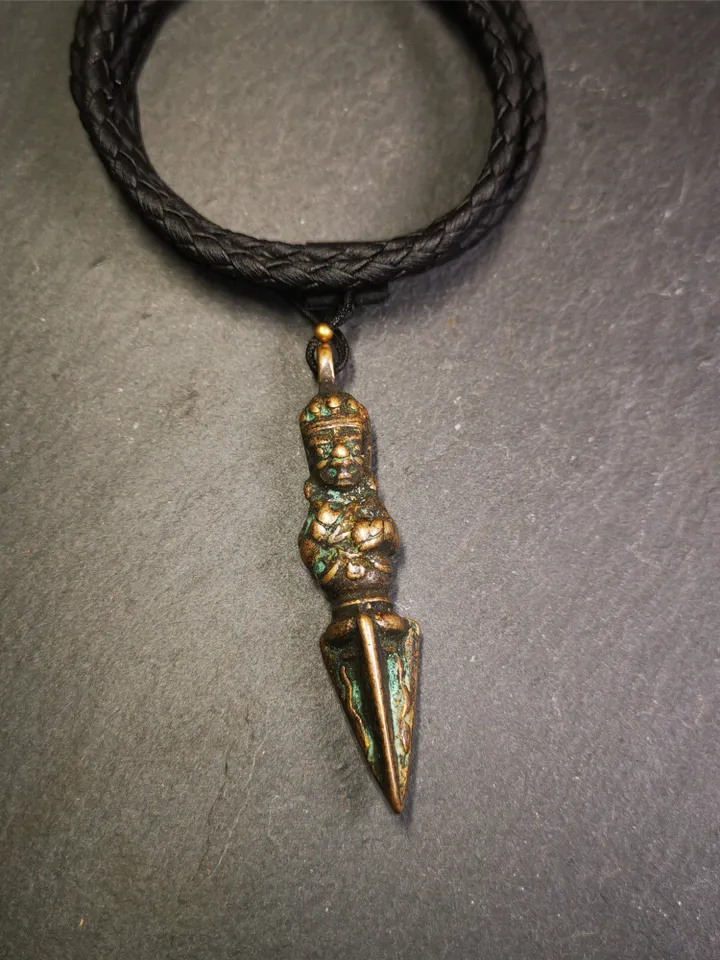 Gandhanra Antique Tibetan Amulet ,Vajrapani Phurba,Kila(Dorje Phurba) , Trantic Buddhism Ritual Implement Pendant,Made of Copper,2.6"