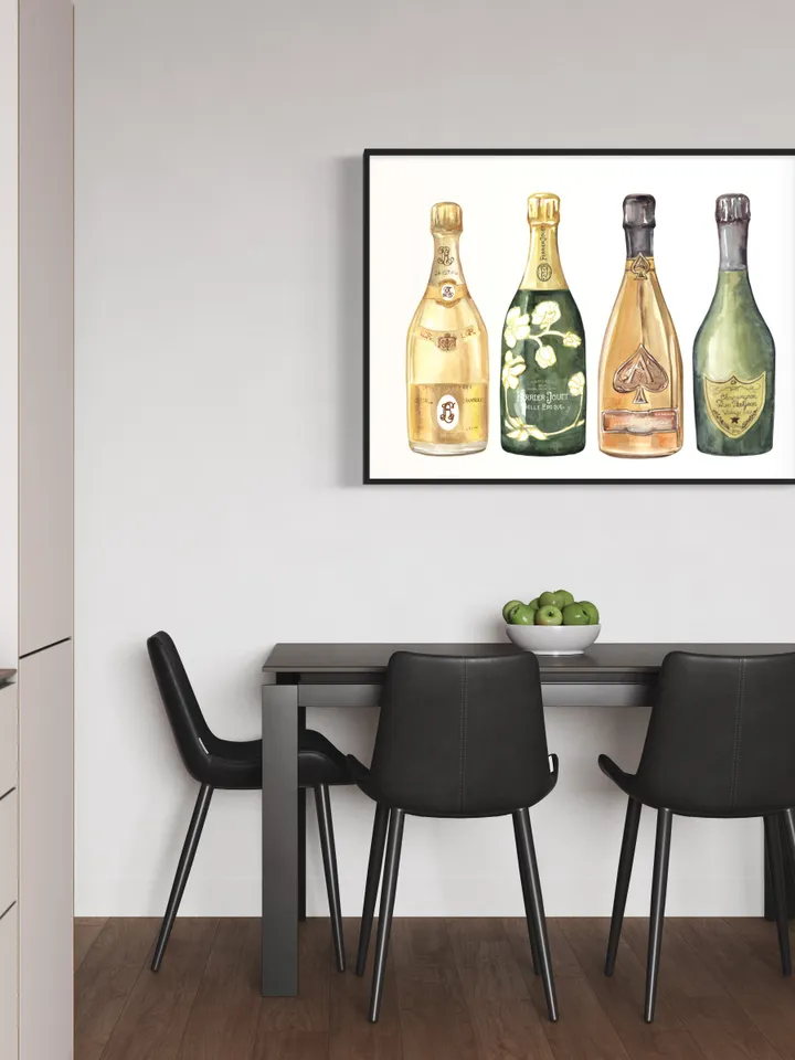 Champagne Watercolor Art Print, Cocktail Print, Bar Cart Art Work, Bar Decor, College Apartment, Wine Cocktail Drink, College Dorm Decor