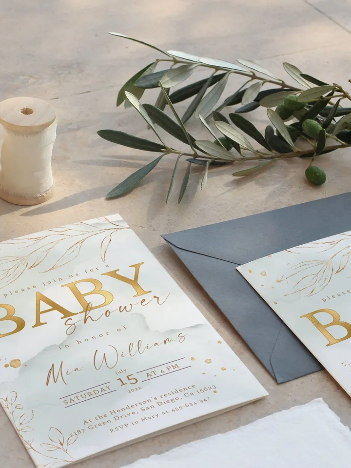 Gold Foil Baby Shower Invitation; Autumn Baby Shower Invitation; new 2022 baby shower invite; editable neutral baby shower; instant download