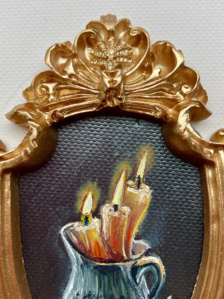 Candle Oil Painting Original In Vintage Style Frame Small Framed Still Life Art