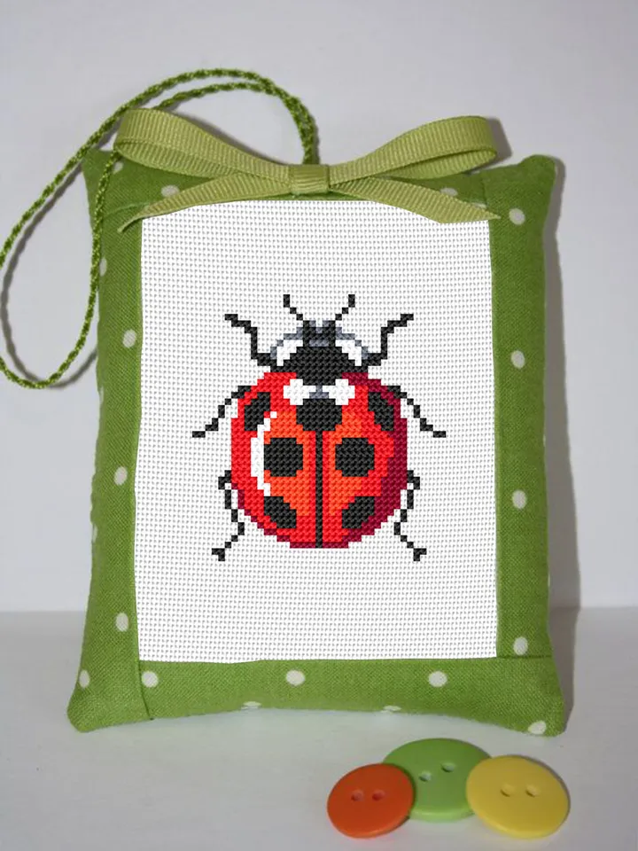 Small ladybug cross stitch pattern PDF instant download Beginner cross stitch chart, Ladybird pattern digital PDF, Insect cross stitch #K43