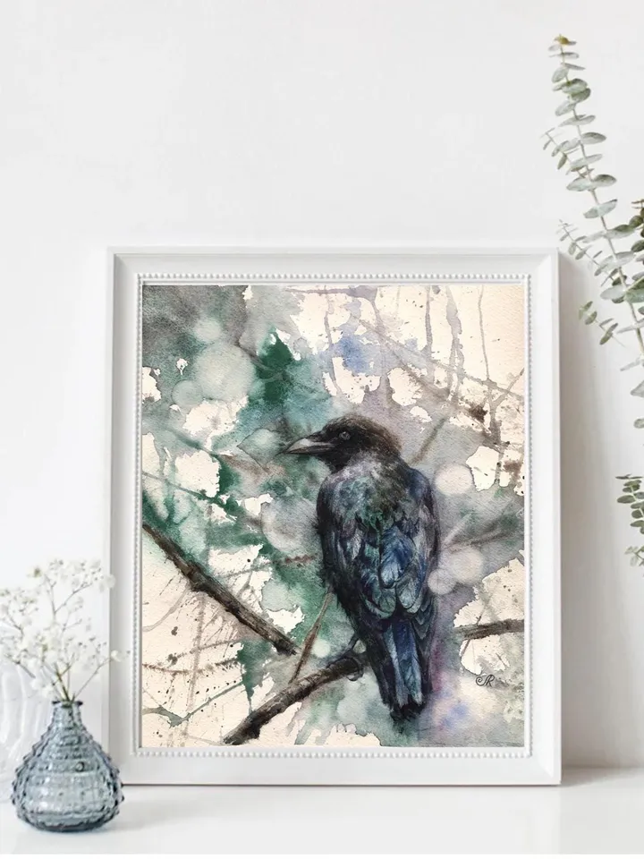 Crow Original Painting Raven Watercolor Painting Birds Wall Art