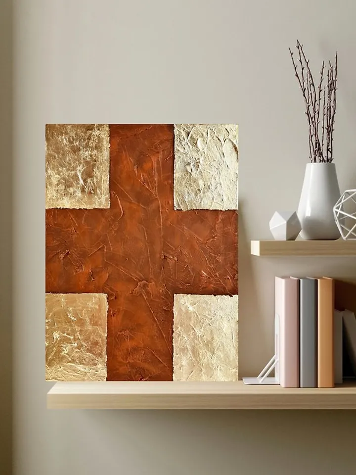 Gold leaf painting on canva Original art Modern abstract textural wall art decor