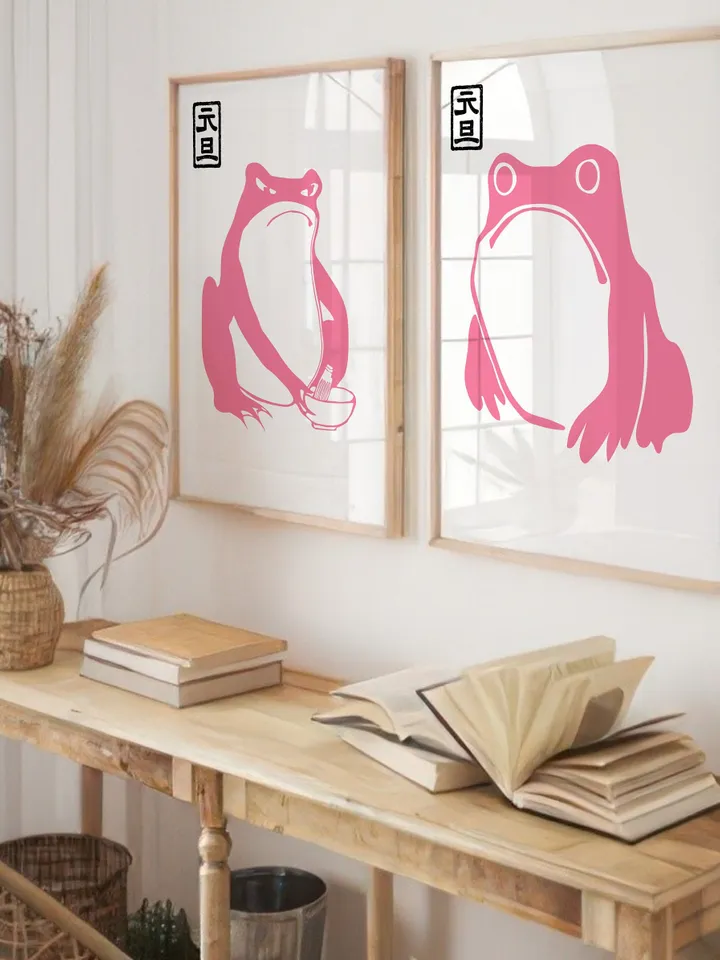 Japanese Matsumoto Hoji Frog Set of 3, Vintage Frog Woodblock Poster, Ukiyo-e Frog Print, Japanese Frog Printable Wall Art, Digital Download