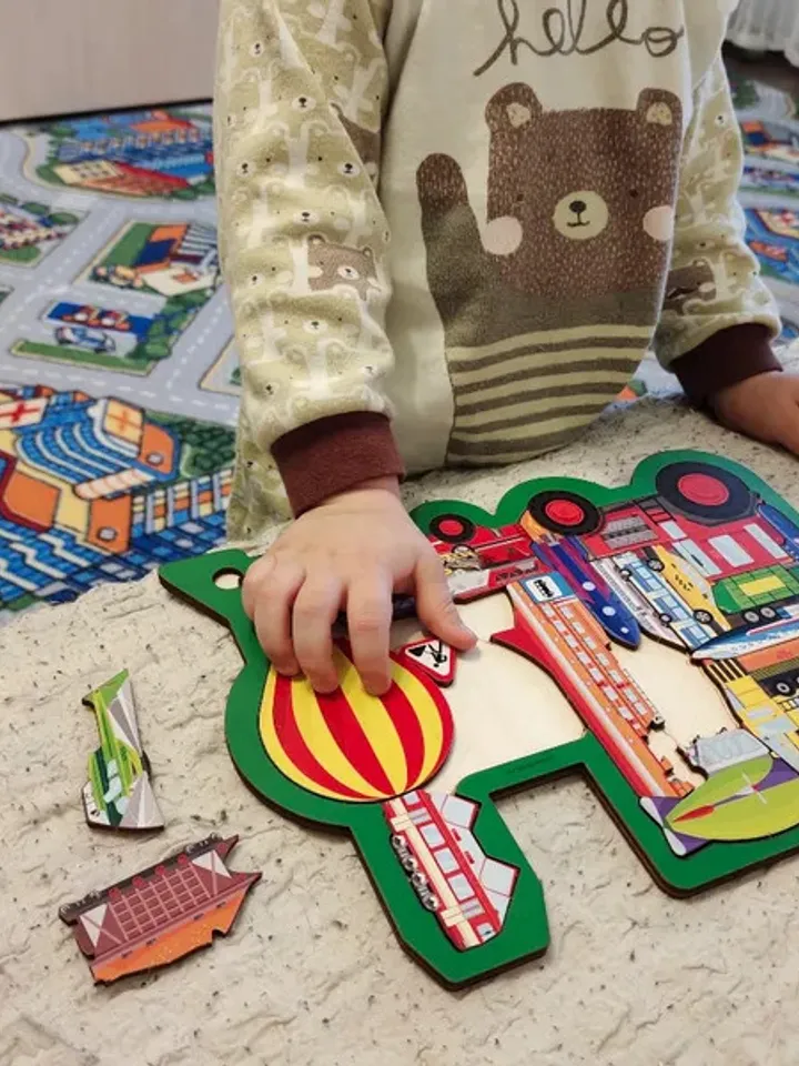 Puzzle board train - transport, Wooden Montessori Toddler Toys Age 3 4 5 year