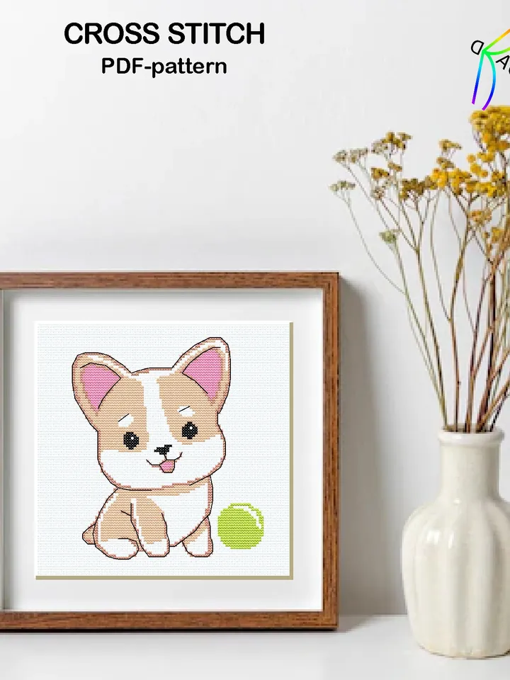 4 Cross stitch patterns / SET CORGI / Hand embroidery design Digital PDF file