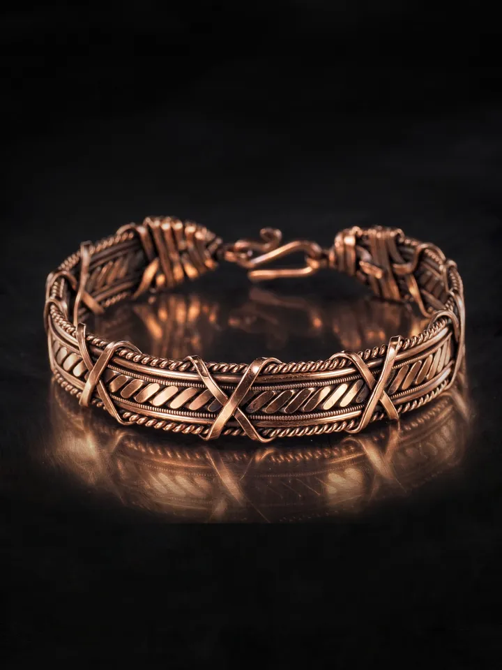 Handmade copper bracelet Unique wire wrapped metal bangle Antique style jewelry