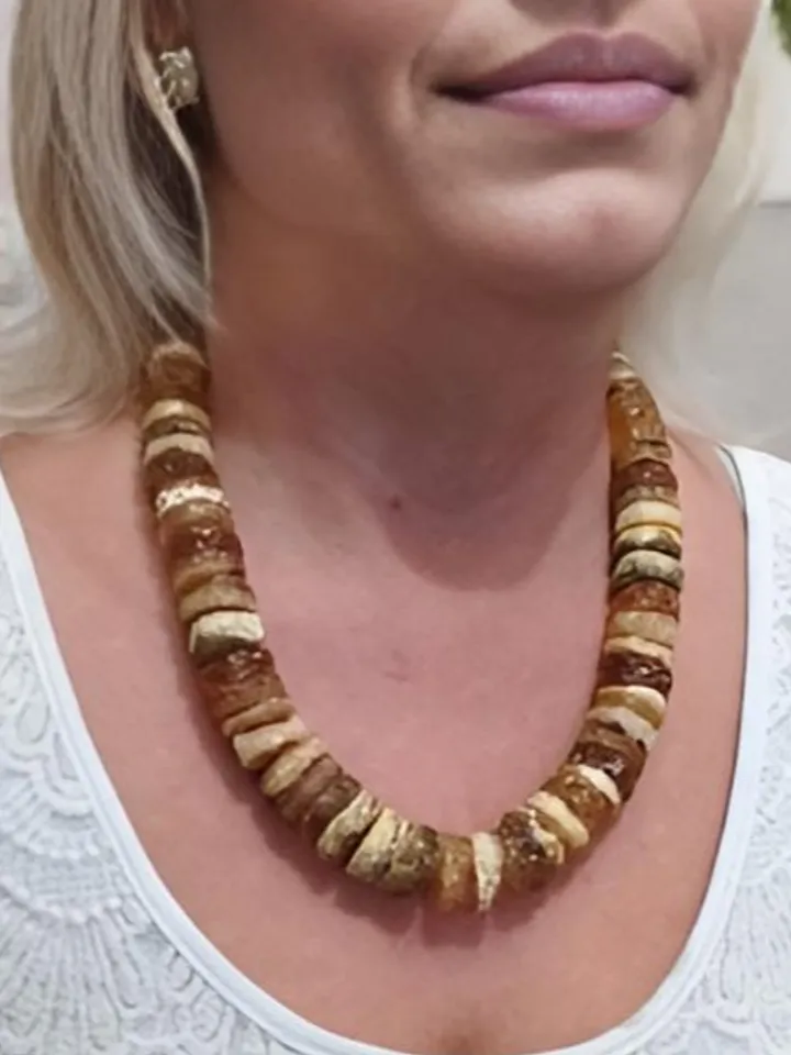 Natural Amber Statement Large Stone Beads Necklace jewelry for Women Raw Baltic Amber Healing jewelry Big Boho necklace for thyroid health and treatment