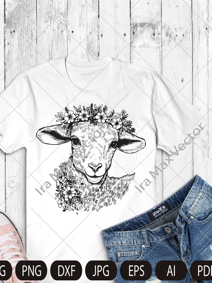 Lamb Svg, Sheep svg, lamb with flower crown, Cute Farm Animal, Livestock,farm life, Lamb Clipart, Lamb Vector, Lamb printable, Lambs svg