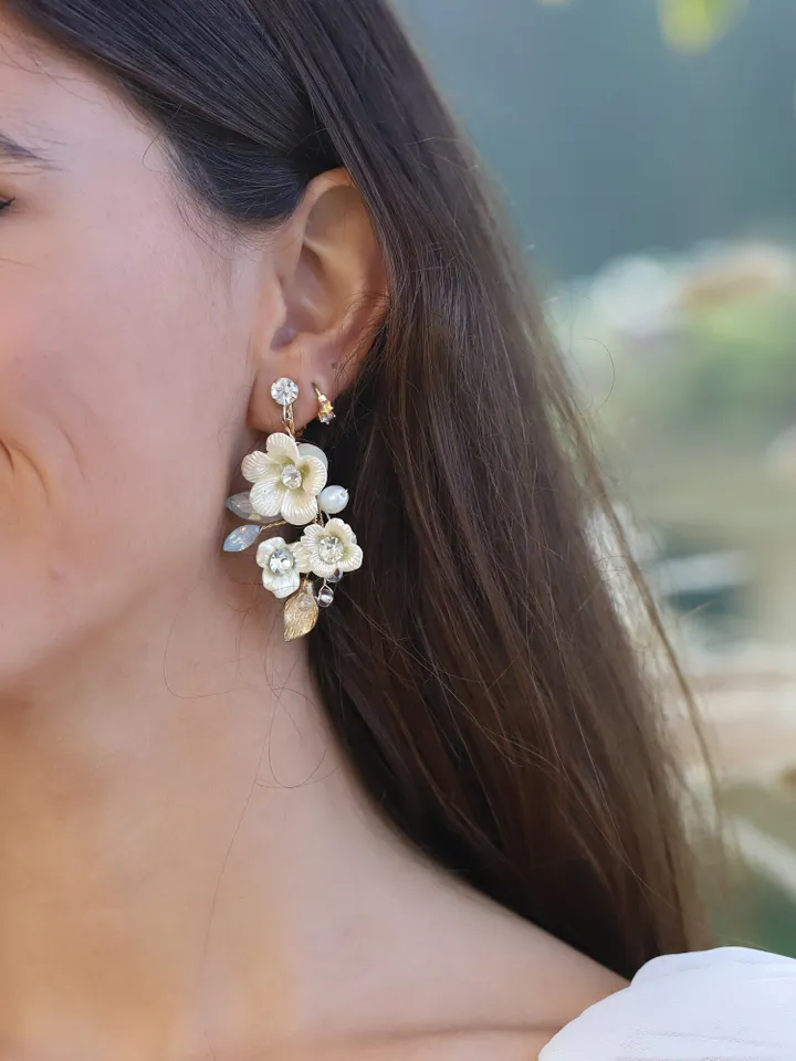 Porcelain Flower Wedding Earrings