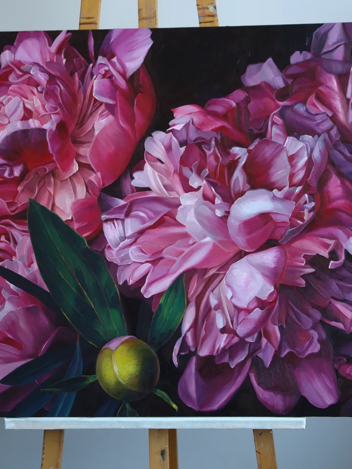 Purple peonies large oil painting