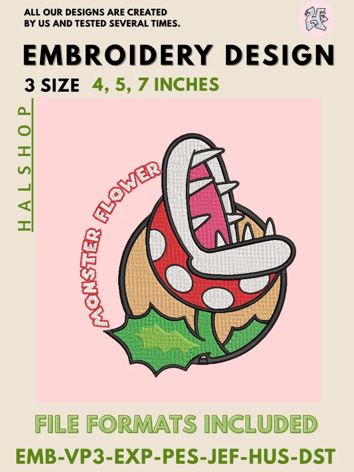 Monster Flower Machine Embroidery Design – Cute & Spooky Digital Embroidery File