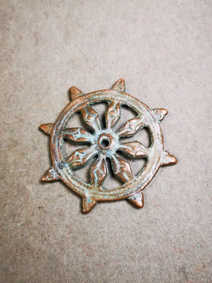 Gandhanra Vintage Tibetan Buddhist Amulet,Prayer Wheel,Lucky Wheel,Dharma Chakra,57mm