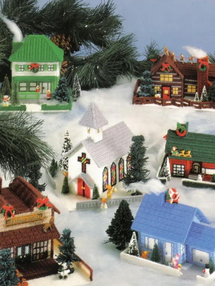 The Christmas Village Plastic Canvas Vintage cross stitch pattern PDF Classic Holiday Designs Instant Download