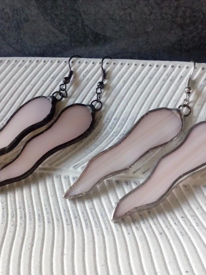 Octopus tentacle earrings, milk glass Dangle earrings, simple stained glass, Wavy curved earrings