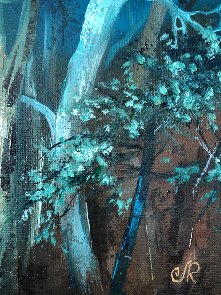 Forest Oil Painting Trees Original Wall Art Foggy Forest Painting