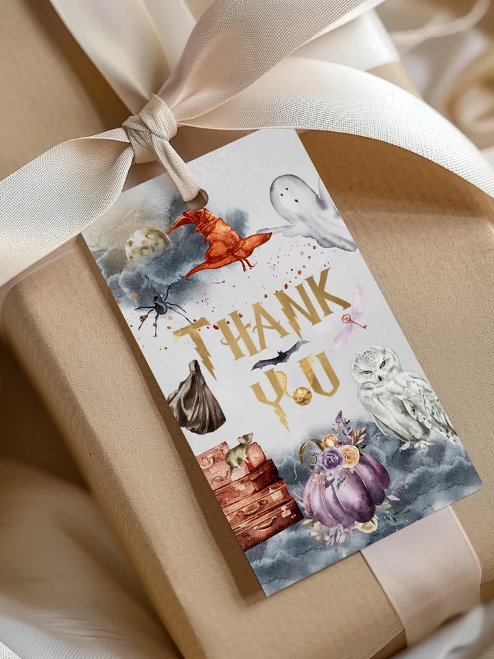 Editable Thank you tag Wizard Birthday Party; Magic School Birthday; Printable thank you sticker; thank you Magical Party Decoration; a1