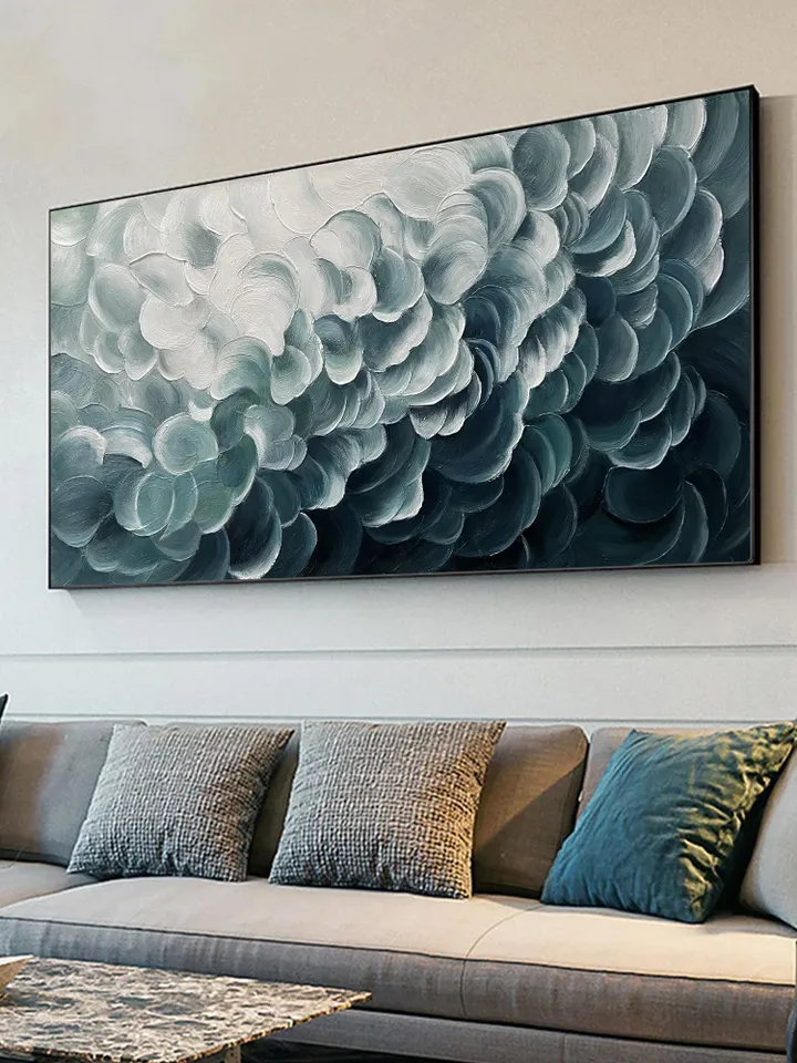 Original Blue and White Waves Oil Painting on Canvas Abstract Textured Wall Decor for Modern, Large Wall Art Living room Wall Art Home Decor
