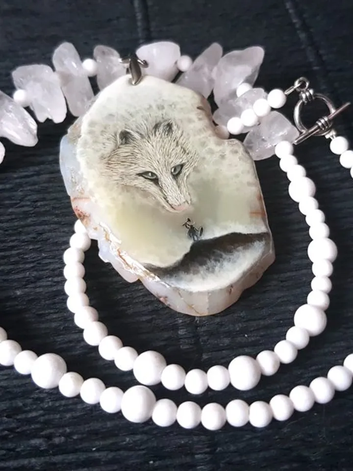Viking necklace with Fenrir jewelry. Norse jewelry, norwegian folk art. Mjolnir
