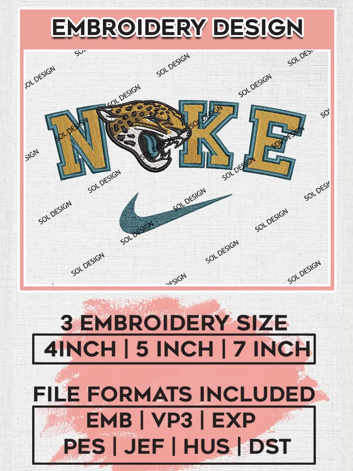 Nike Jacksonville Jaguars Embroidery Designs, NFL Jaguars, NFL Embroidery Designs, NFL Jacksonville Jaguars Machine Embroidery Design, Digital Download